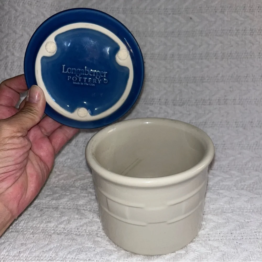 Longaberger Salt Crock Pottery Woven Traditions With Lid / Coaster.